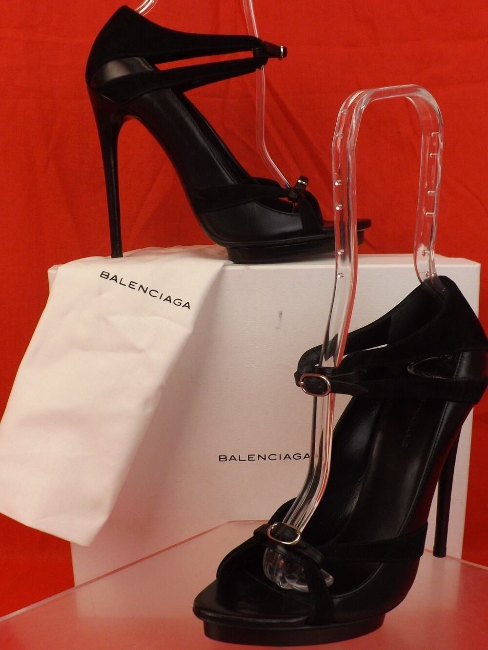 NIB BALENCIAGA BLACK LEATHER SUEDE 2X BUCKLE PLATFORM PUMPS 39 273229 $995
